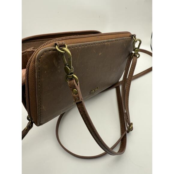 The Sak Iris Brown Leather Embossed Crossbody Wallet Clutch, Phone Holder, Xbody - Picture 9 of 9